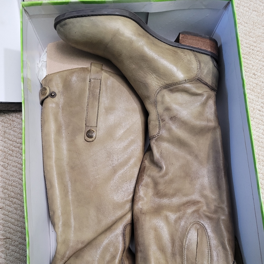 Penny Olive Leather knee high boots